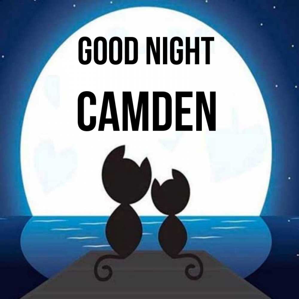 Greetings card с именем, Camden Good night луна море мост Greetings with text for free download 