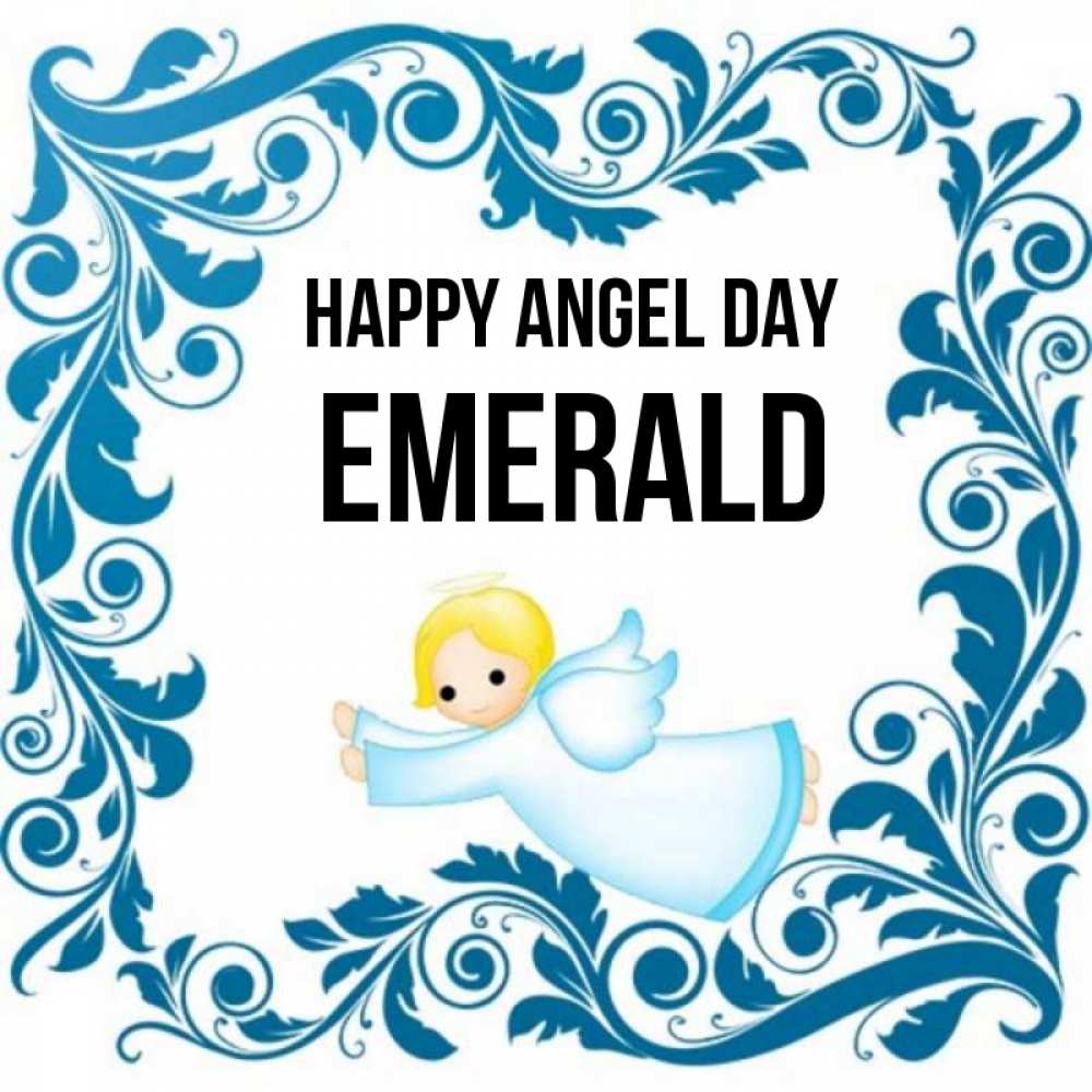 Greetings card с именем, Emerald happy angel day девочка ангел и синяя рамка Greetings with text for free download 