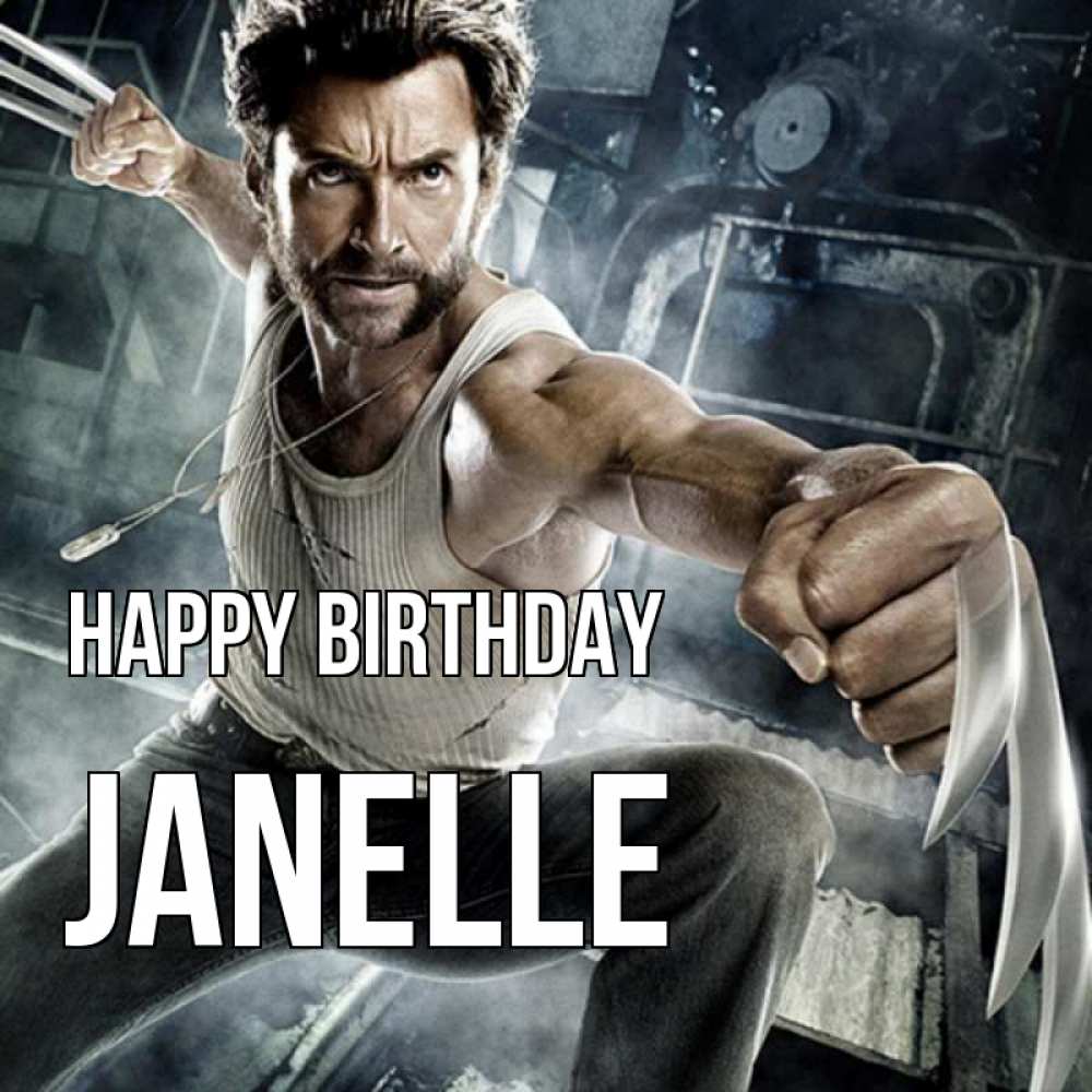 Greetings card с именем, Janelle Happy Birthday супергерой в ярости Greetings with text for free download 