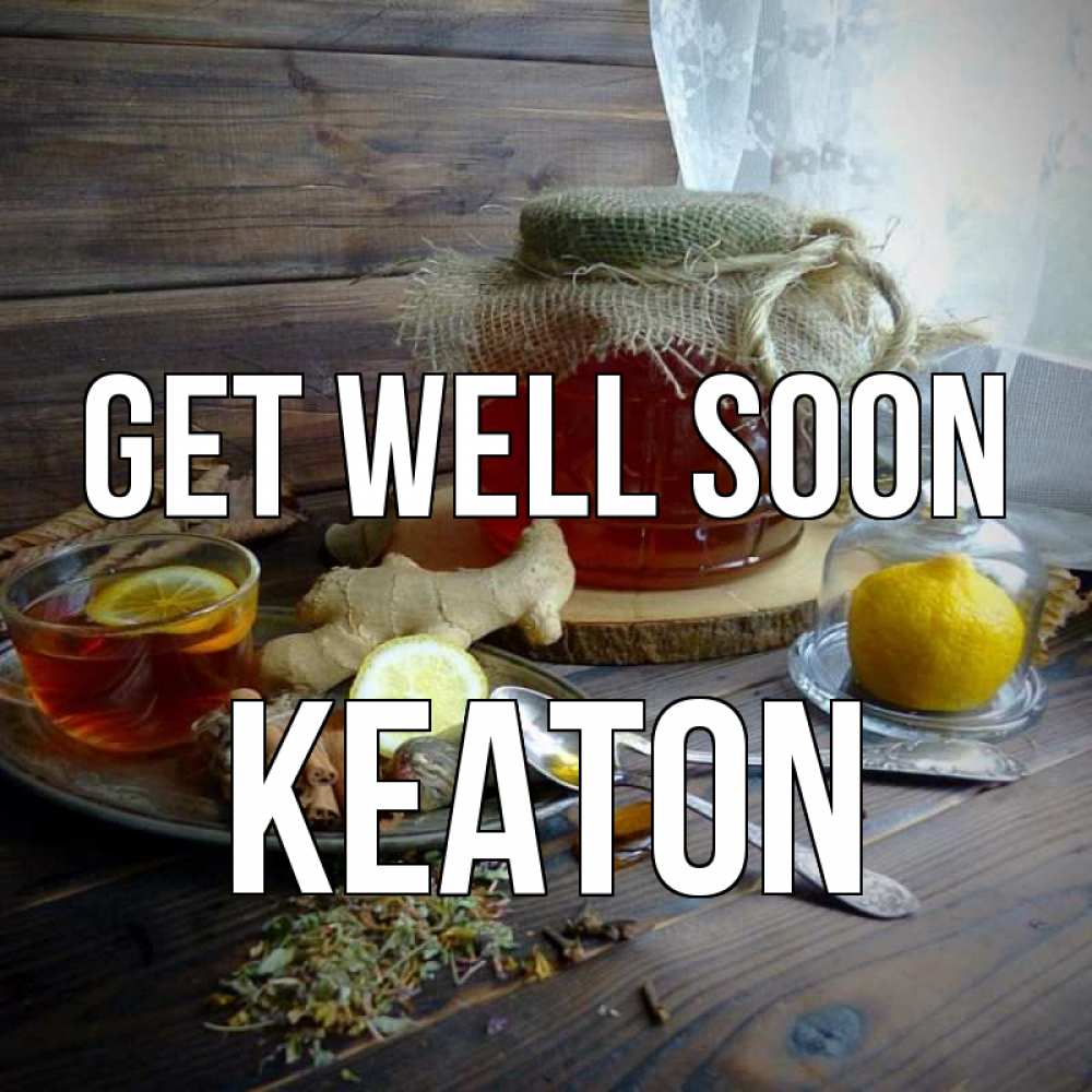 Greetings card с именем, Keaton Get well soon банка с медом Greetings with text for free download 