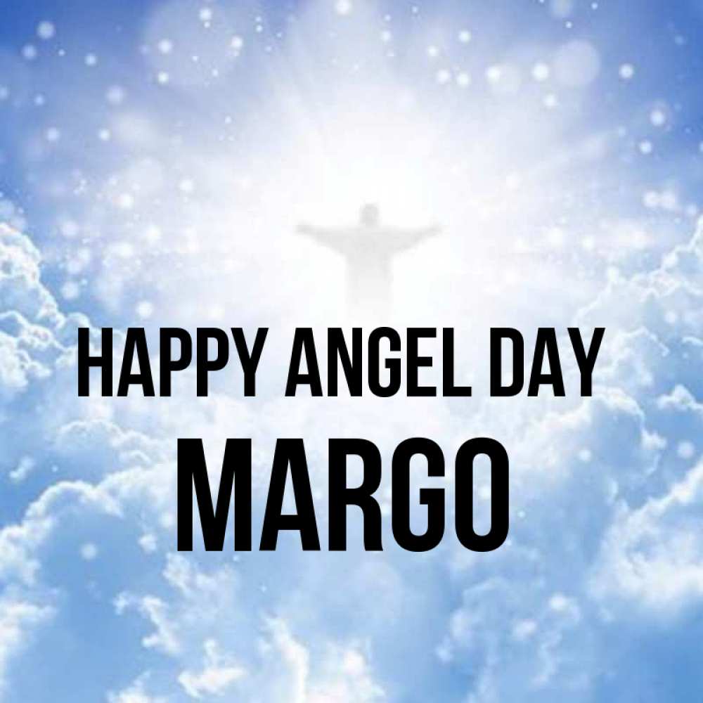 Greetings card с именем, Margo happy angel day ангел на облаках в свете солнца Greetings with text for free download 