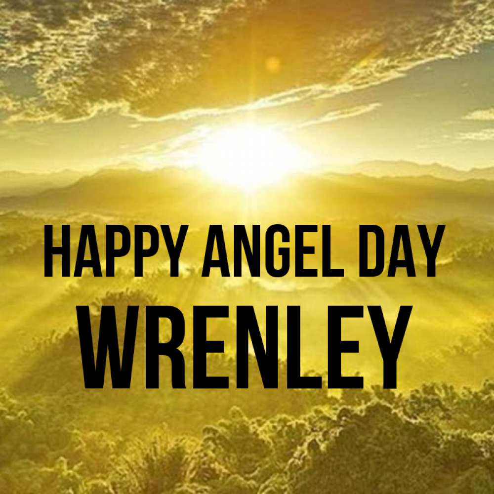 Greetings card с именем, Wrenley happy angel day леса и небо в желтом Greetings with text for free download 