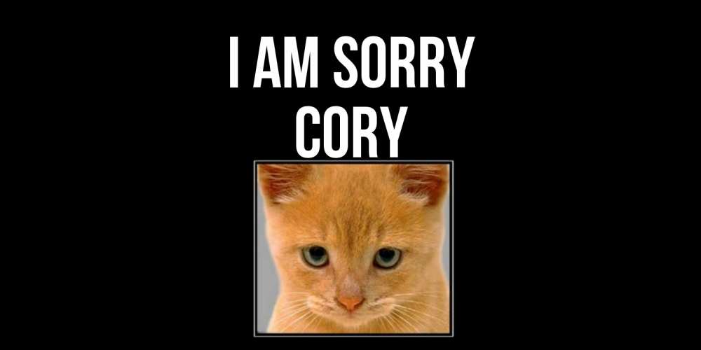 Greetings card с именем, Cory I am sorry рыжий грустный кот просит прощения Greetings with text for free download 