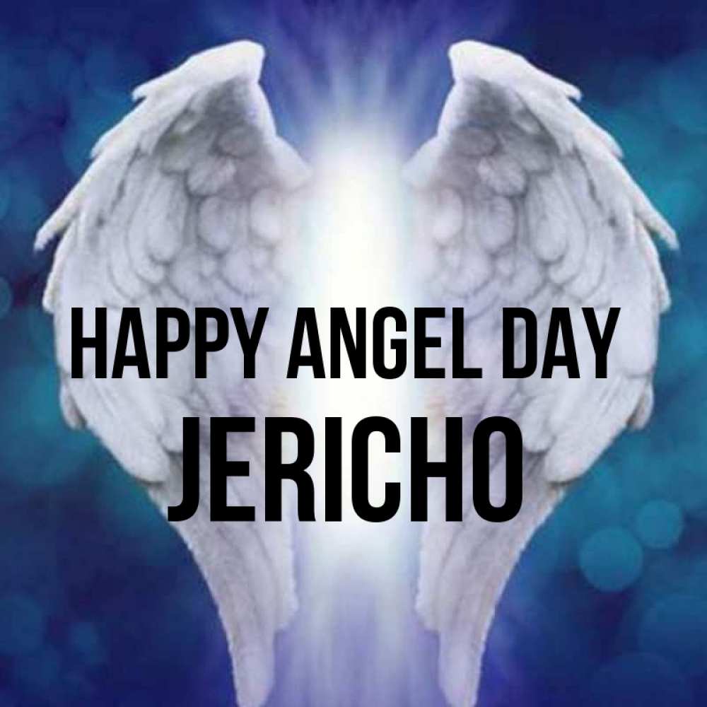Greetings card с именем, Jericho happy angel day синий фон и крылышки Greetings with text for free download 