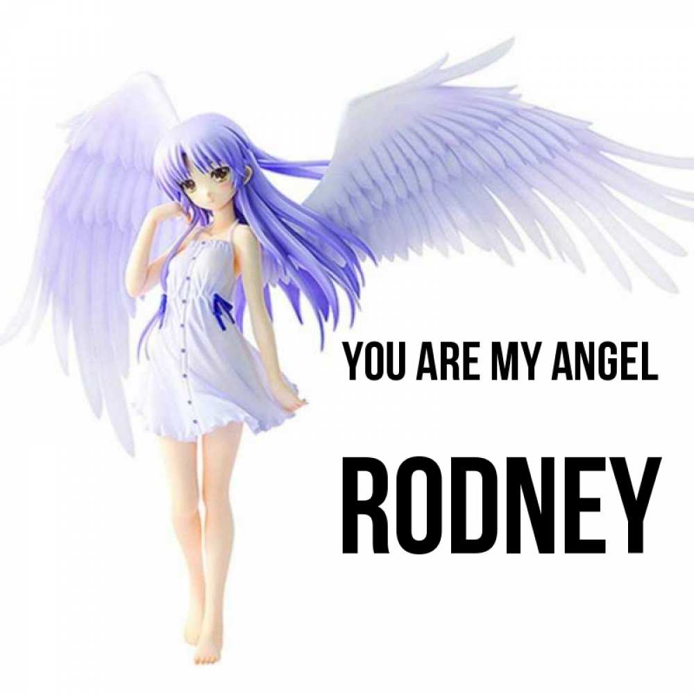 Greetings card с именем, Rodney You are my angel девушка ангел с фиолетовыми крыльями Greetings with text for free download 
