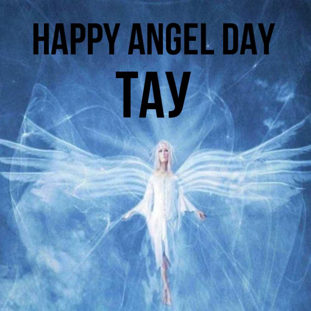 Greetings card с именем, ТАУ happy angel day голубой фон и крылья как у стрекозы Greetings with text for free download 
