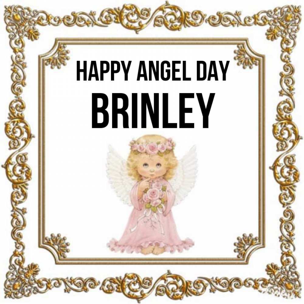 Greetings card с именем, Brinley happy angel day девочка ангел с крыльями и цветами в розовом платье Greetings with text for free download 