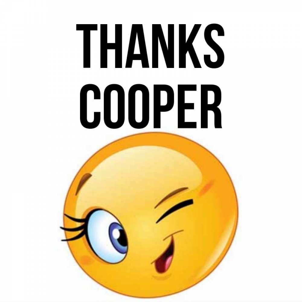 Greetings card с именем, Cooper Thanks открытка с подмигивающим смайлом Greetings with text for free download 