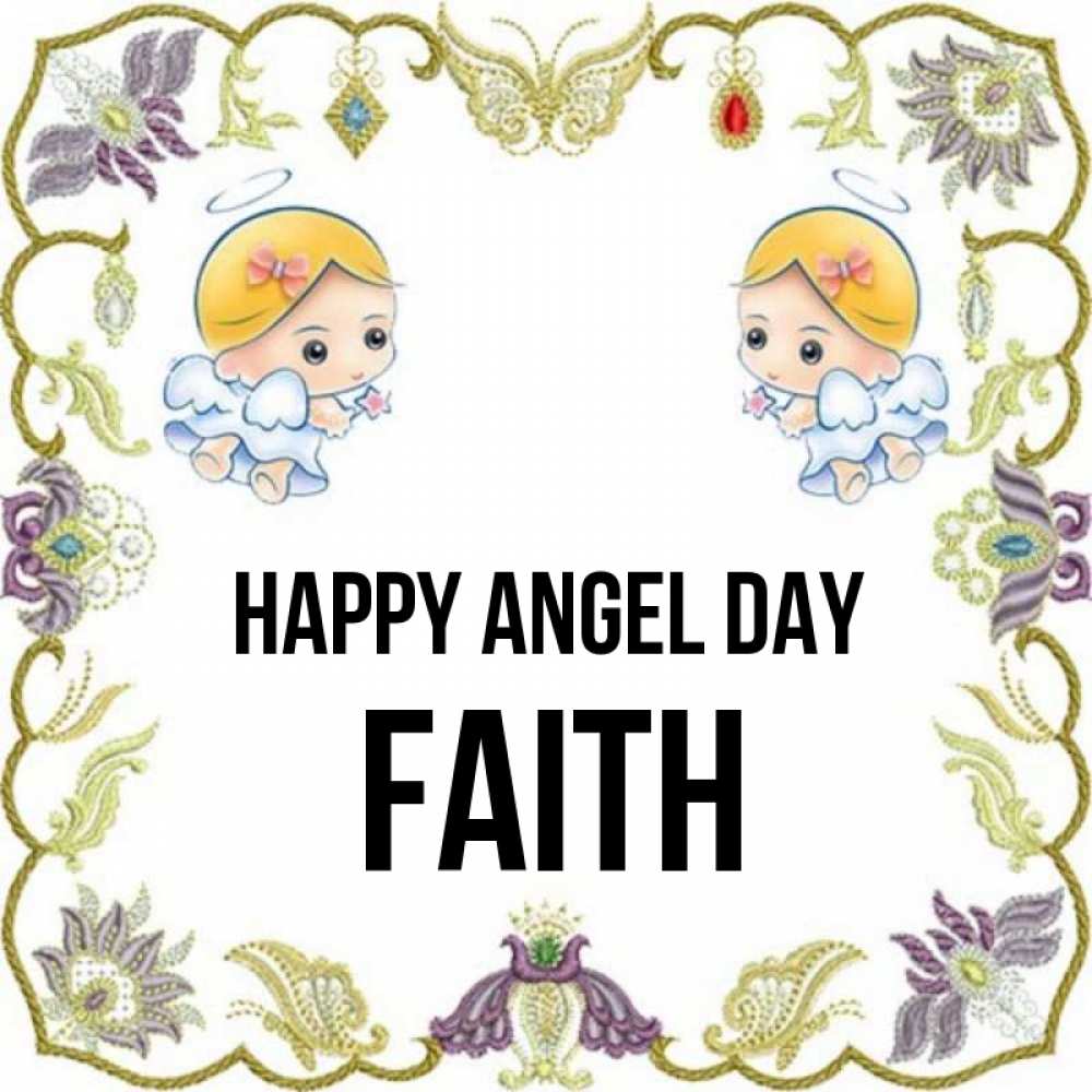 Greetings card с именем, Faith happy angel day маленькие ангелы с крылышками Greetings with text for free download 