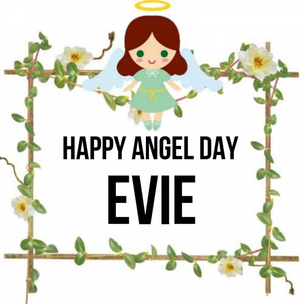 Greetings card с именем, Evie happy angel day Ангел с нимбом Greetings with text for free download 