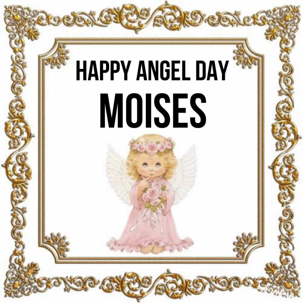 Greetings card с именем, Moises happy angel day девочка ангел с крыльями и цветами в розовом платье Greetings with text for free download 