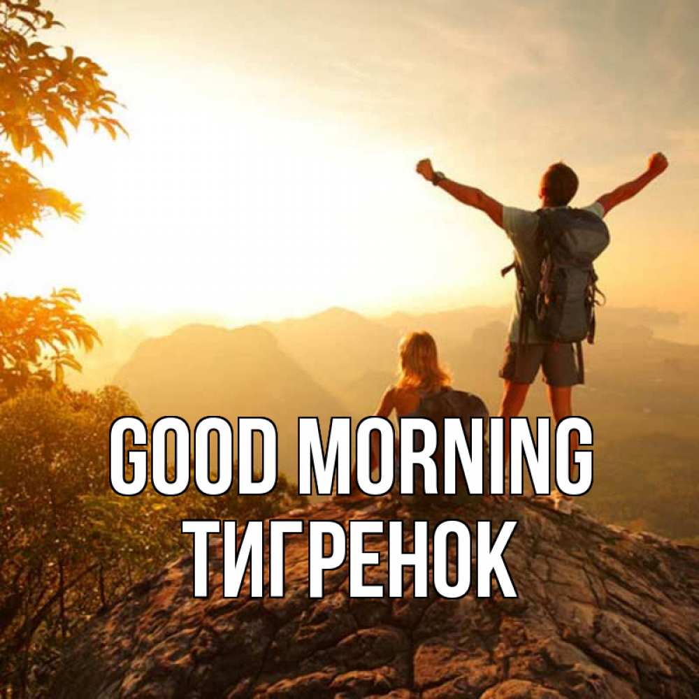 Greetings card с именем, Тигренок Good morning утро в горах Greetings with text for free download 