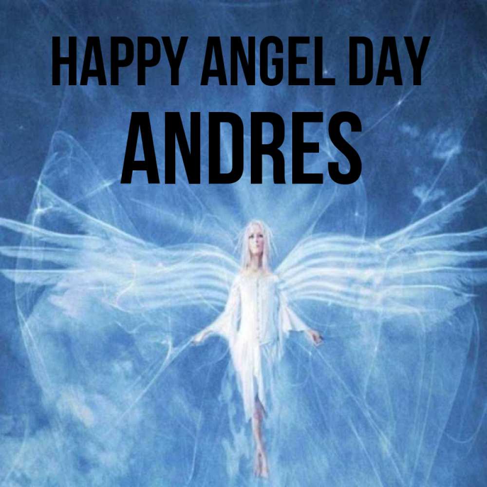 Greetings card с именем, Andres happy angel day голубой фон и крылья как у стрекозы Greetings with text for free download 