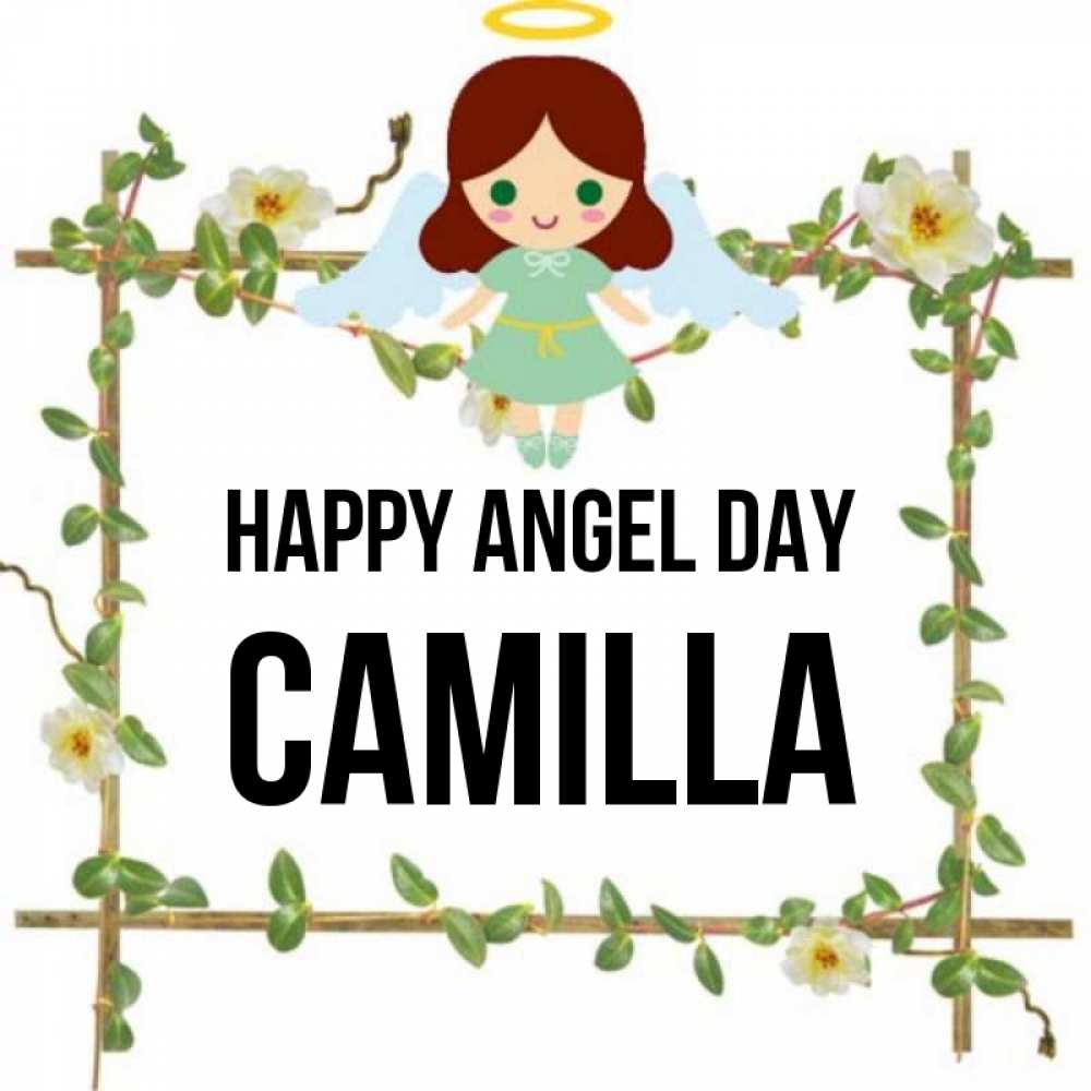 Greetings card с именем, Camilla happy angel day Ангел с нимбом Greetings with text for free download 