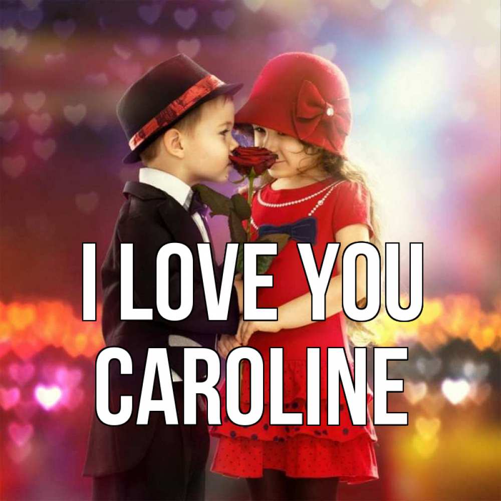 Greetings card с именем, Caroline I love you черное и красное и роза Greetings with text for free download 