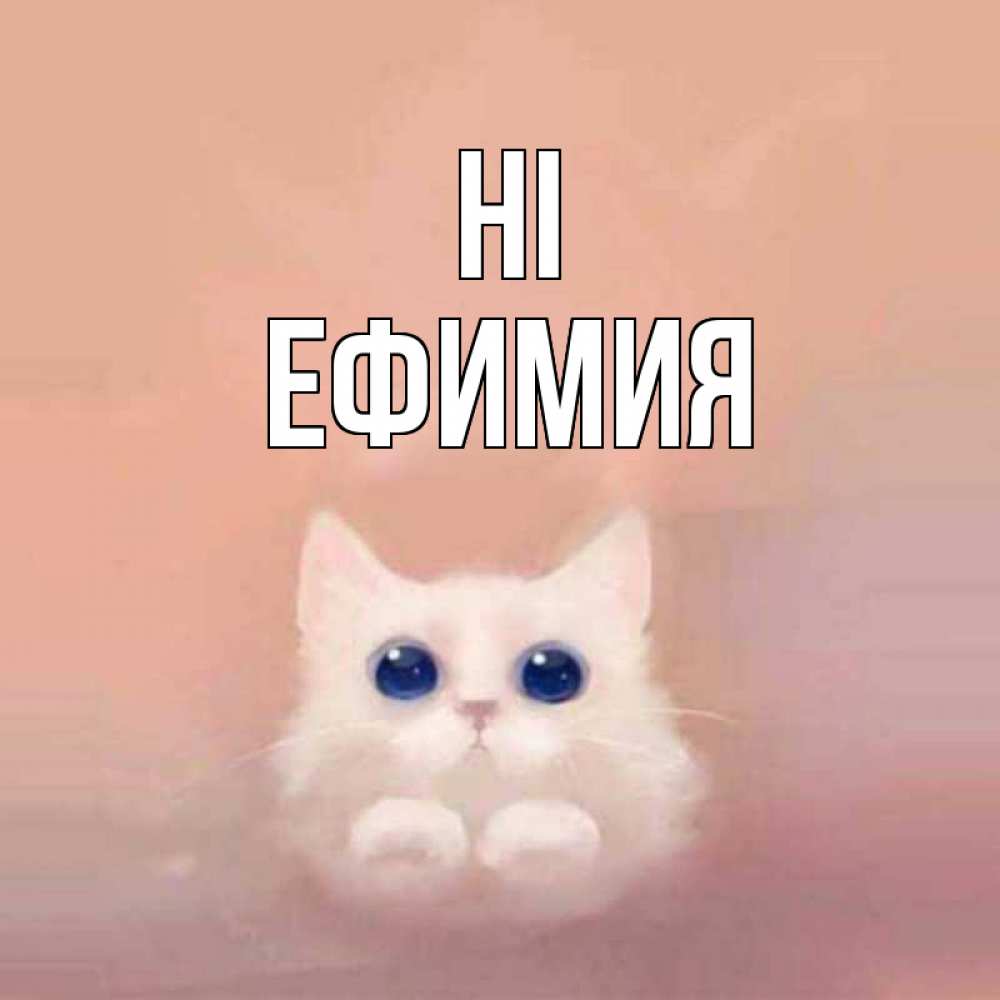 Greetings card с именем, Ефимия Hi котик белый в полете Greetings with text for free download 