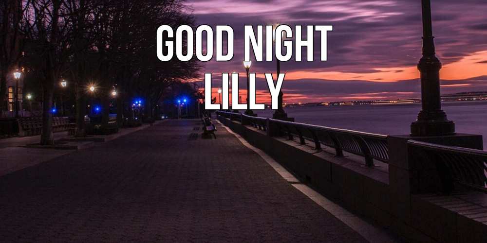 Greetings card с именем, Lilly Good night фонари на фоне реки Greetings with text for free download 