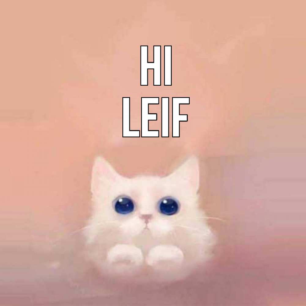 Greetings card с именем, Leif Hi котик белый в полете Greetings with text for free download 