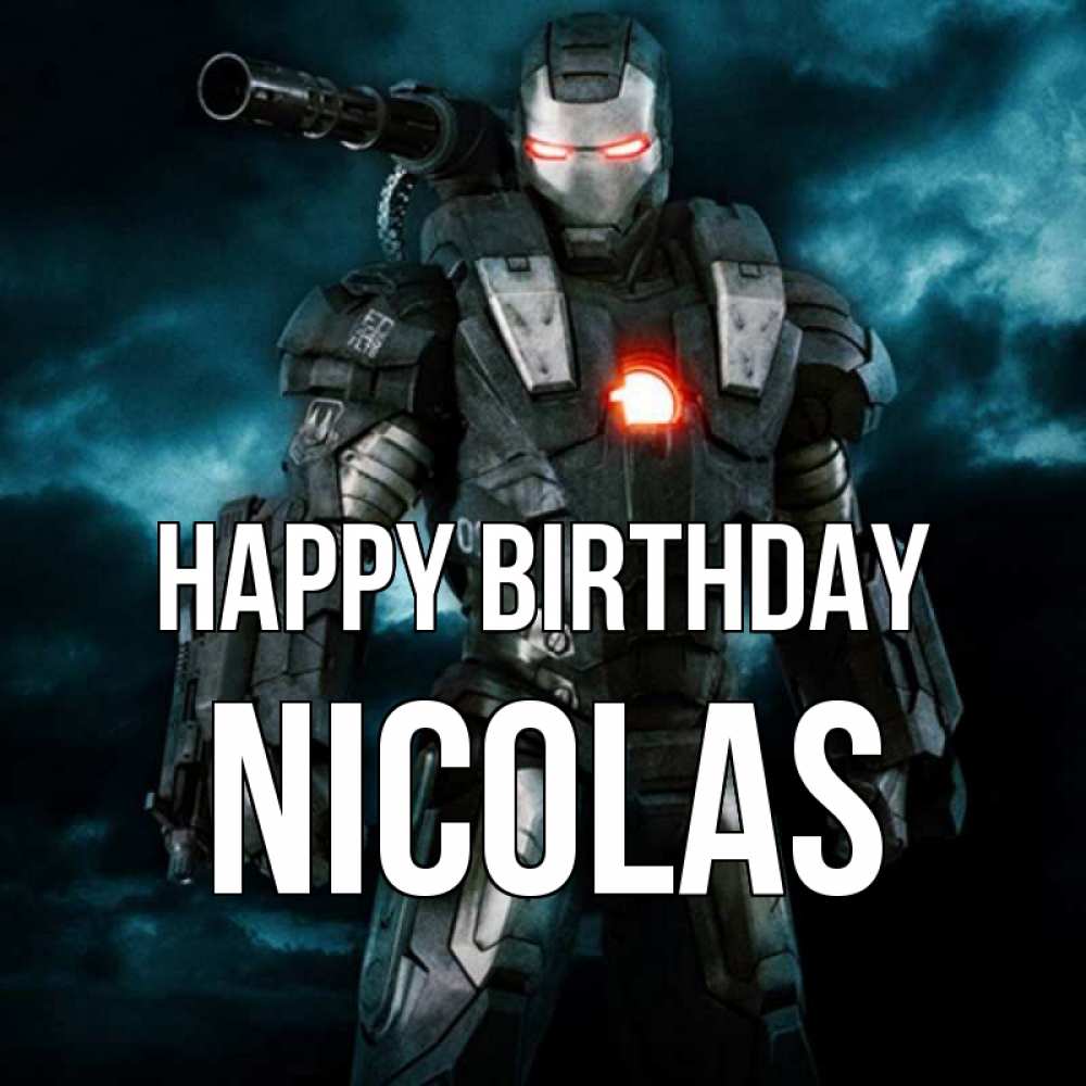 Greetings card с именем, Nicolas Happy Birthday марвел супергерой в новом костюме Greetings with text for free download 