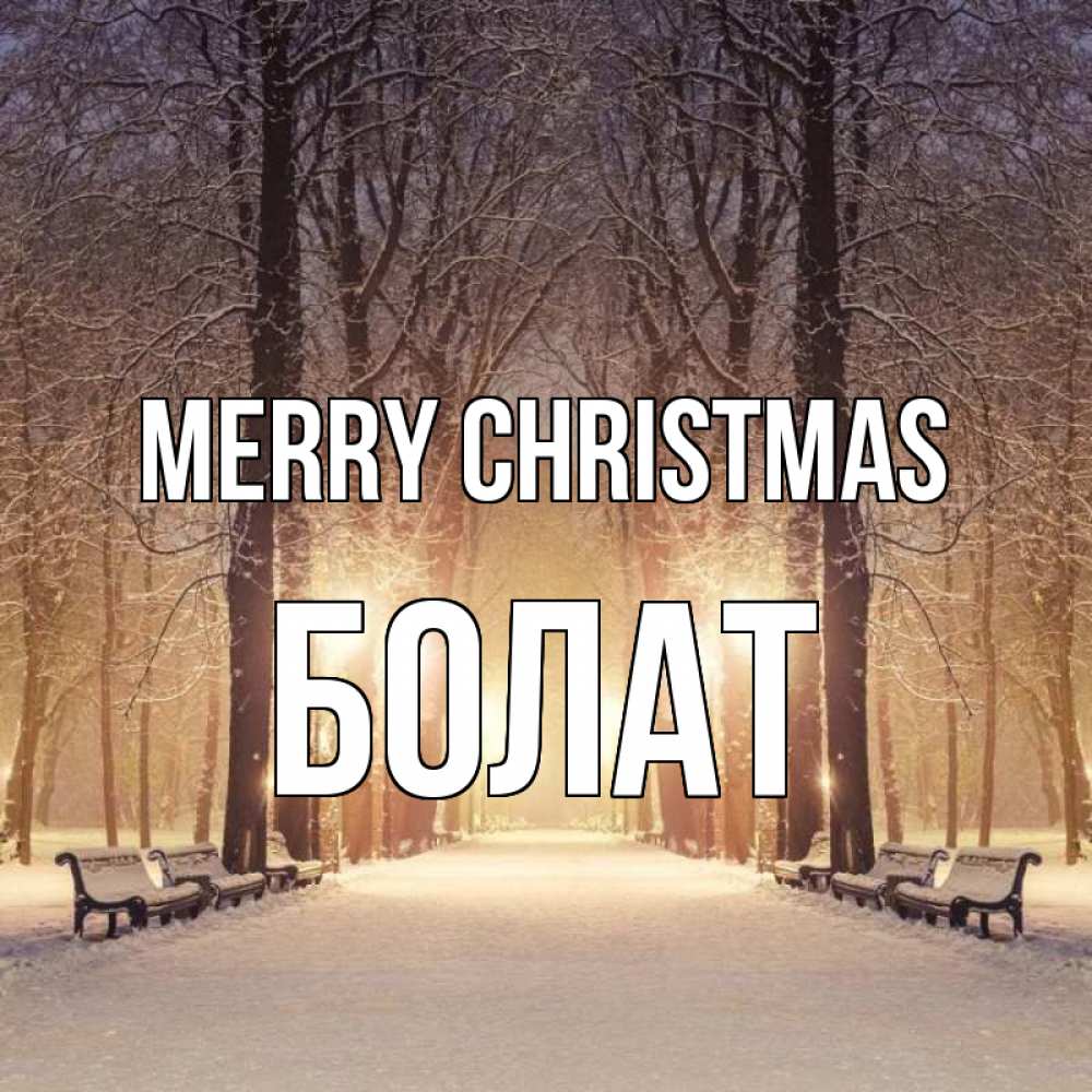 Greetings card с именем, Болат Merry Christmas зима, парк, фонарь, лес Greetings with text for free download 