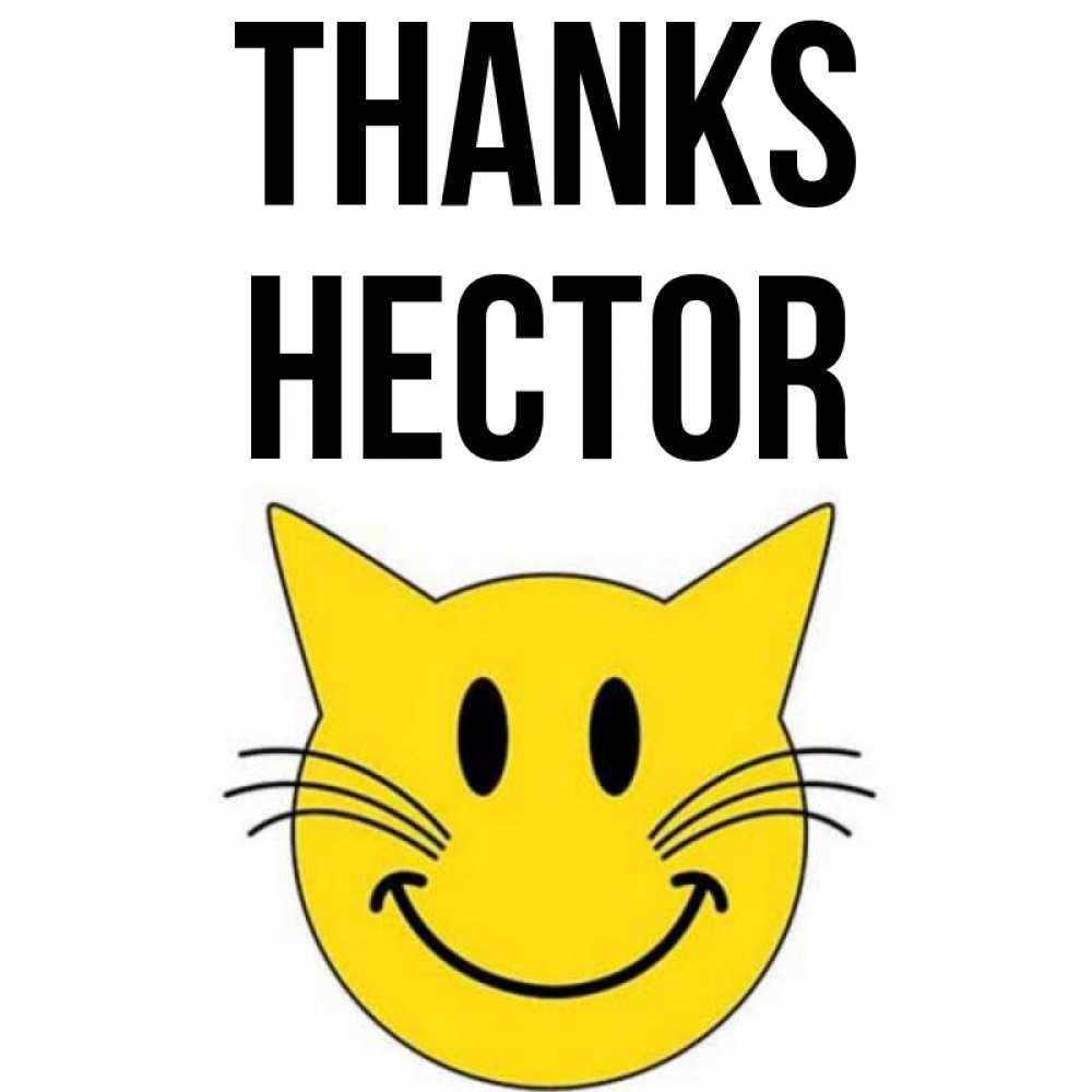 Greetings card с именем, Hector Thanks улыбающийся смайл кот Greetings with text for free download 