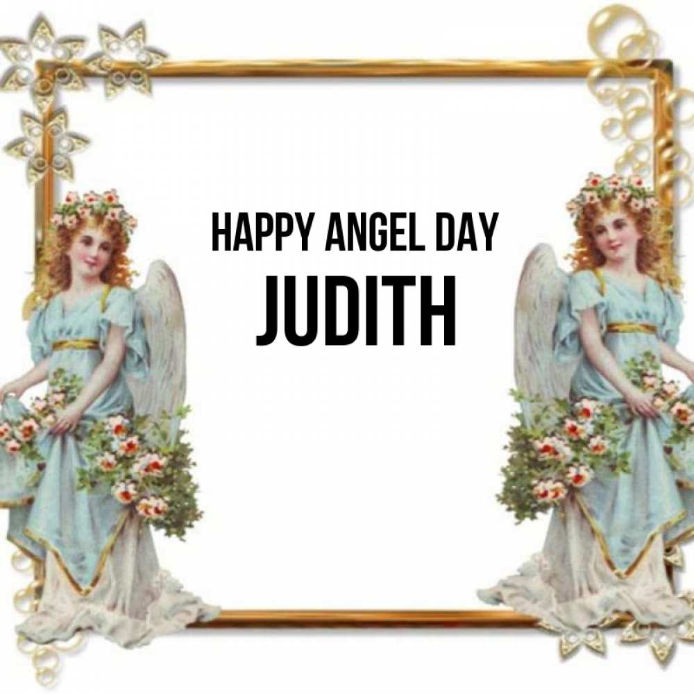 Greetings card с именем, Judith happy angel day рамочка из золота и ангелы Greetings with text for free download 