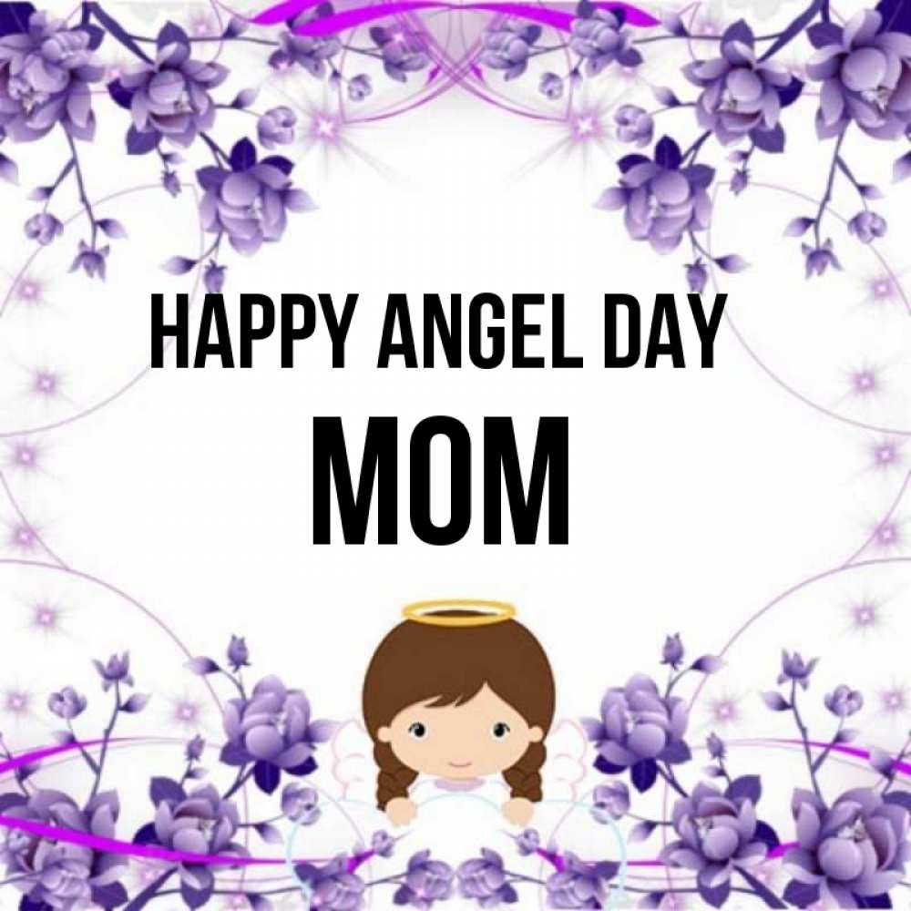 Greetings card с именем, mom happy angel day с именинами в рамочке Greetings with text for free download 