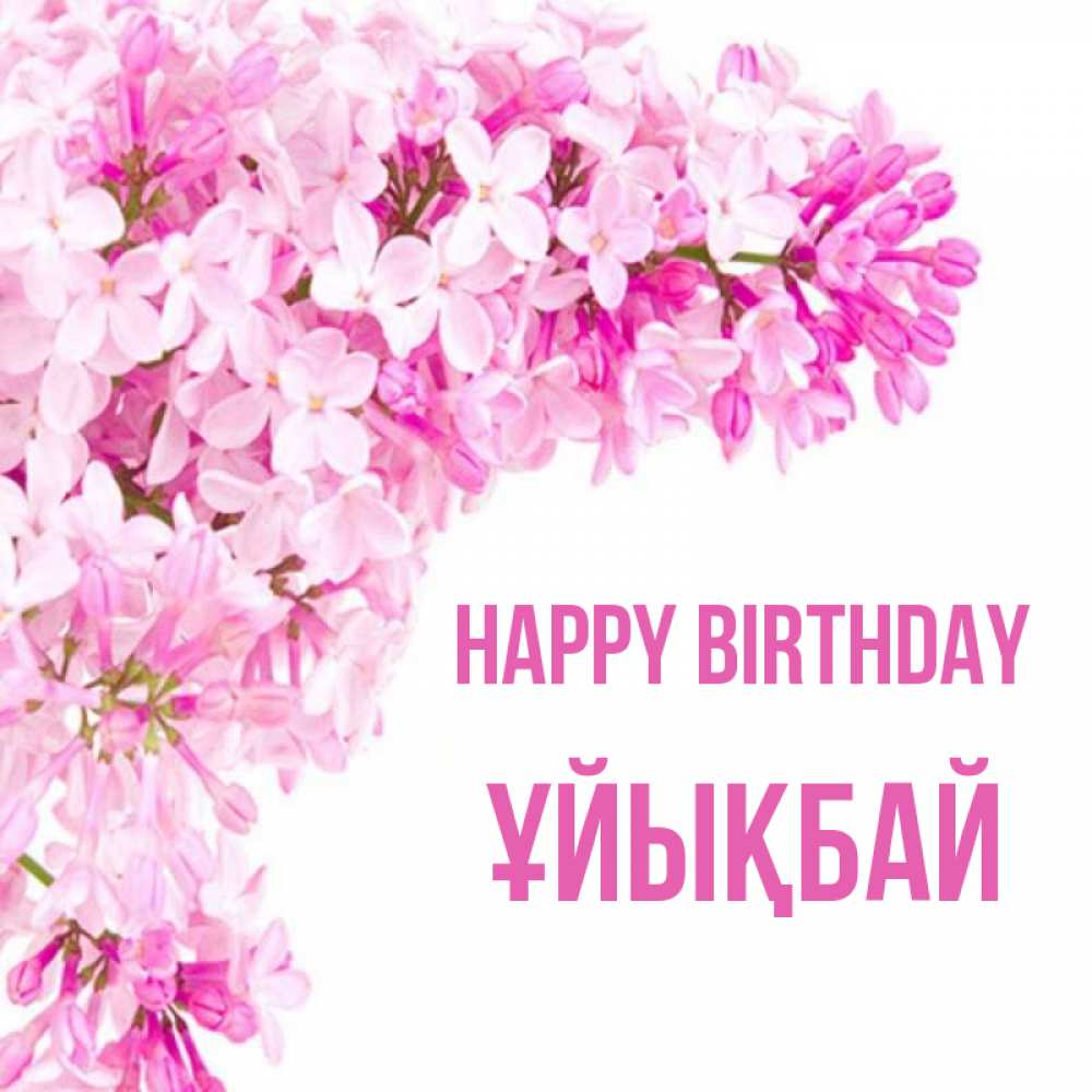 Greetings card с именем, ҰЙЫҚБАЙ Happy Birthday Сирень на белом фоне Greetings with text for free download 
