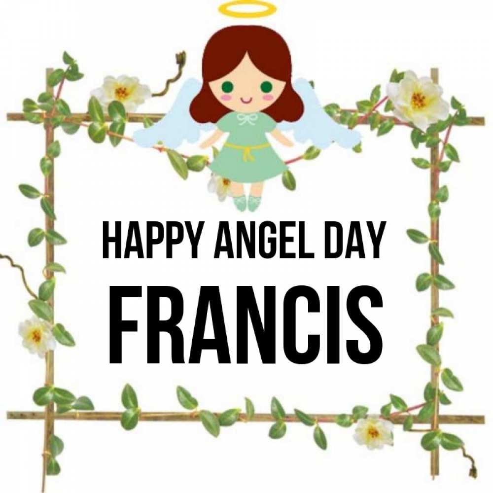 Greetings card с именем, Francis happy angel day Ангел с нимбом Greetings with text for free download 
