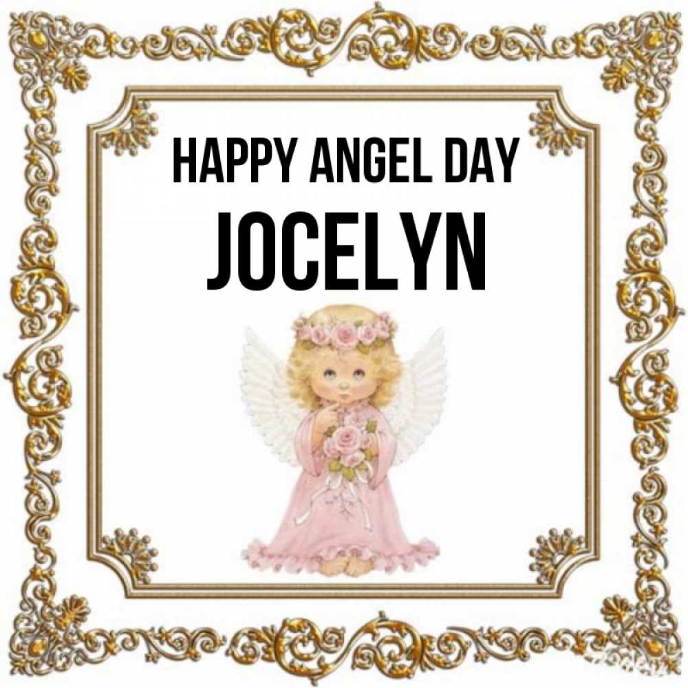 Greetings card с именем, Jocelyn happy angel day девочка ангел с крыльями и цветами в розовом платье Greetings with text for free download 