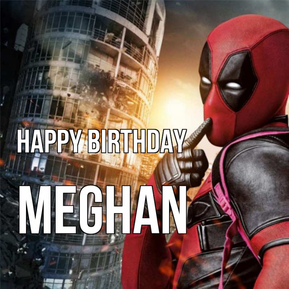 Greetings card с именем, Meghan Happy Birthday с супергероями Greetings with text for free download 