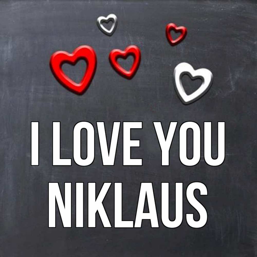 Greetings card с именем, Niklaus I love you сердечки белые и красные Greetings with text for free download 