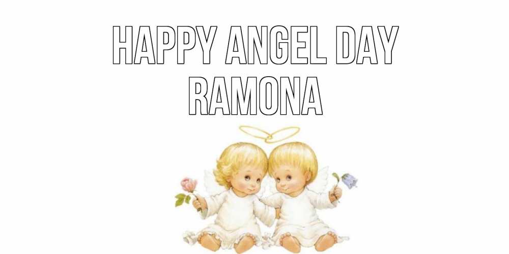 Greetings card с именем, Ramona happy angel day Два ребенка ангела Greetings with text for free download 