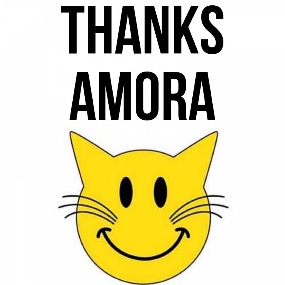 Greetings card с именем, Amora Thanks улыбающийся смайл кот Greetings with text for free download 