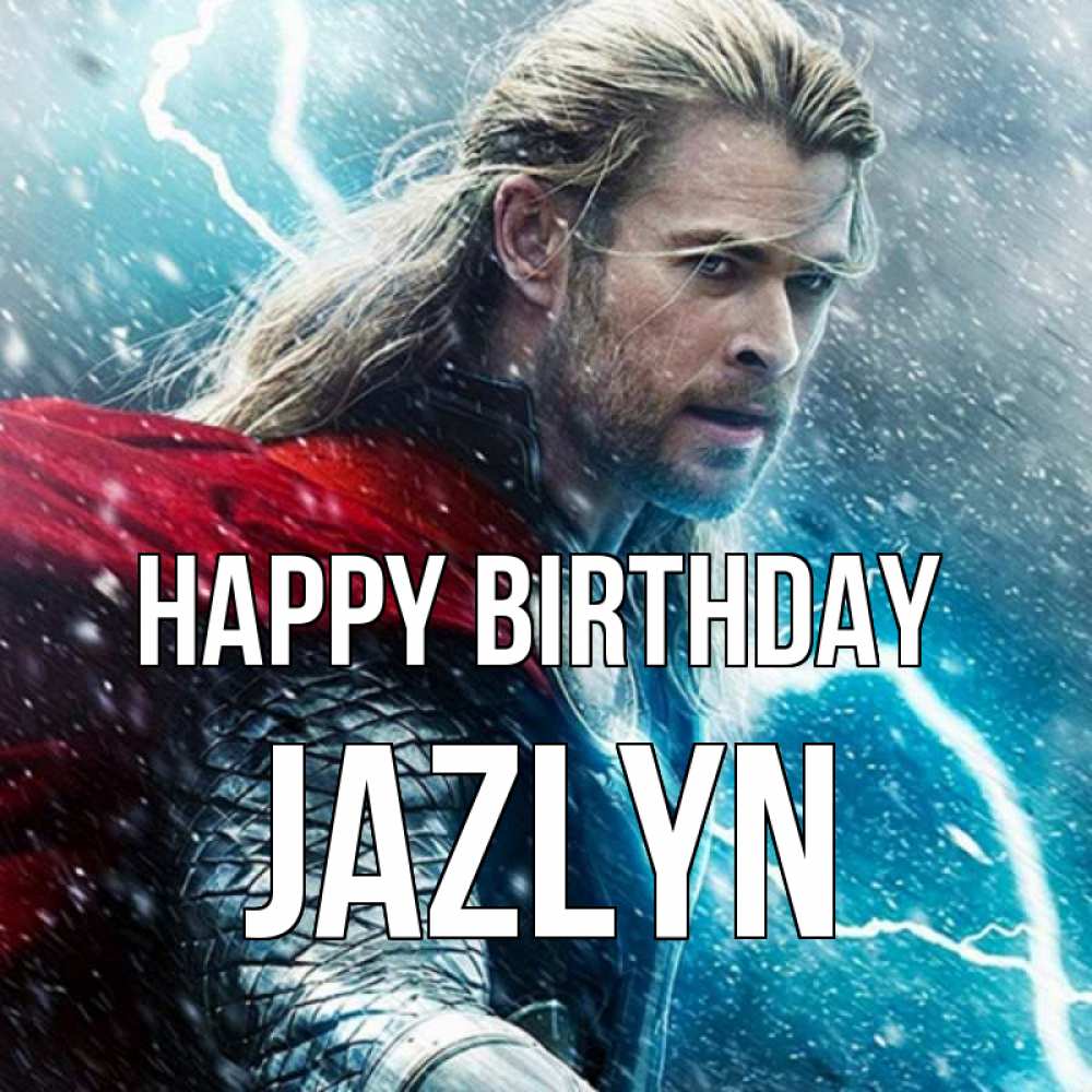 Greetings card с именем, Jazlyn Happy Birthday марвел боги Greetings with text for free download 