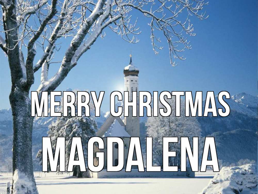 Greetings card с именем, Magdalena Merry Christmas зима, храм, костел Greetings with text for free download 