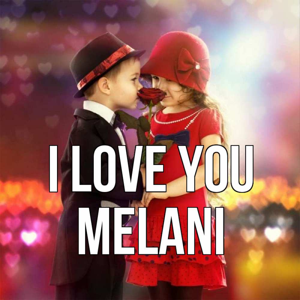 Greetings card с именем, Melani I love you черное и красное и роза Greetings with text for free download 