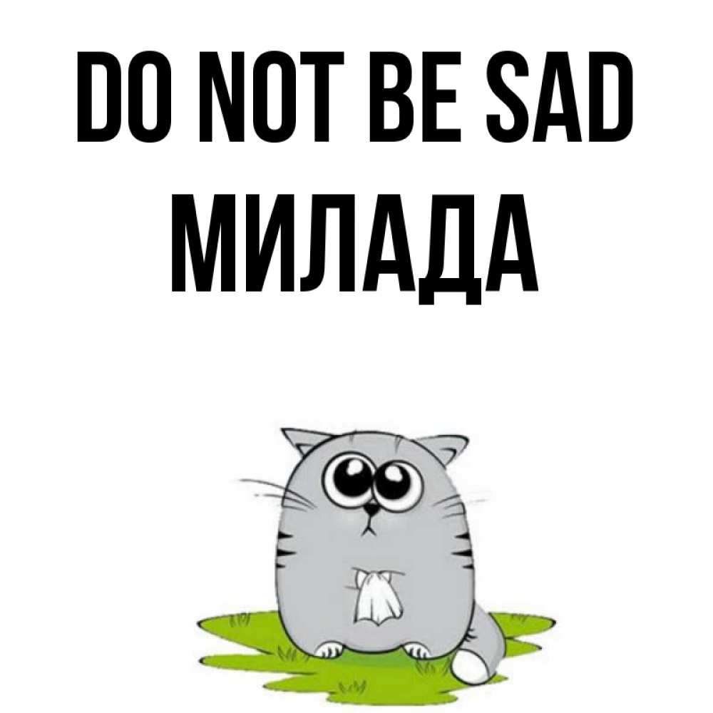 Greetings card с именем, Милада Do not be sad грустный котяра Greetings with text for free download 