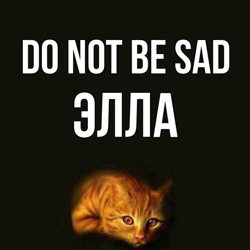 Greetings card с именем, Элла Do not be sad лежащий кот в темноте Greetings with text for free download 