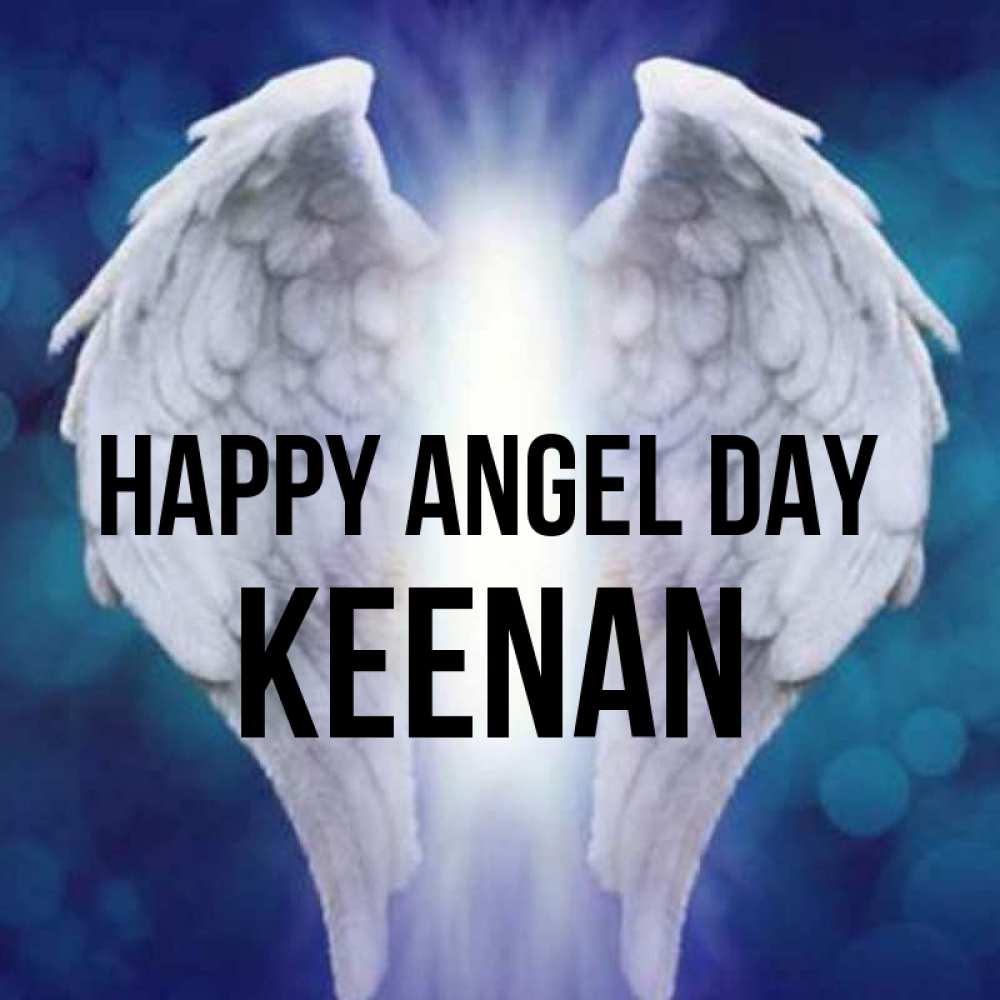 Greetings card с именем, Keenan happy angel day синий фон и крылышки Greetings with text for free download 