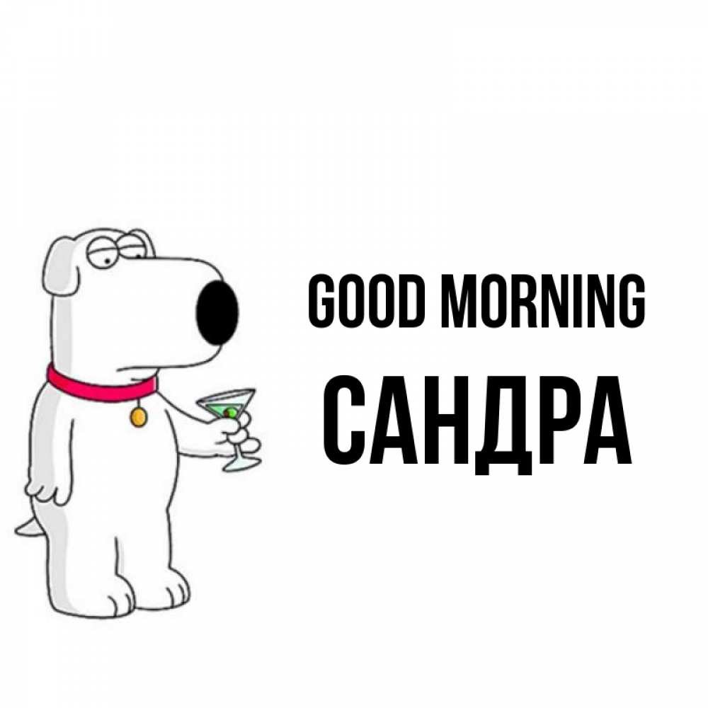 Greetings card с именем, Сандра Good morning герои мультфильмов белый пес Greetings with text for free download 