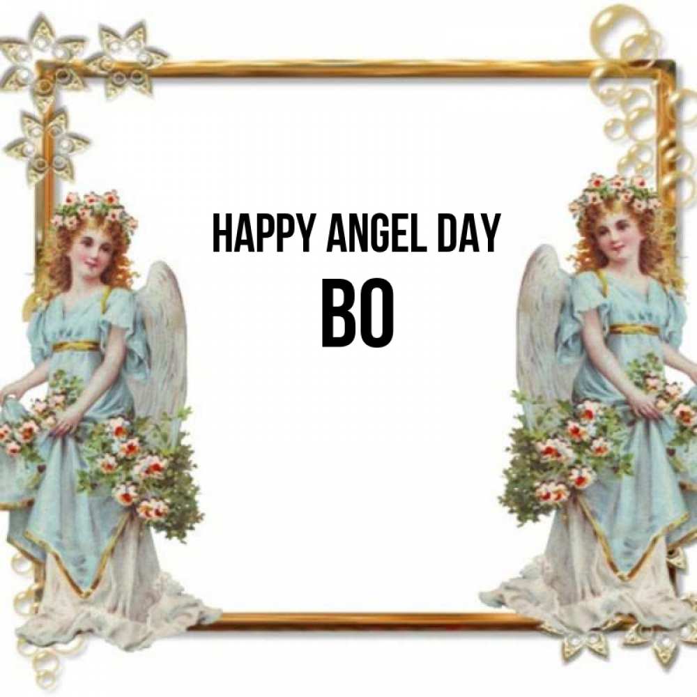 Greetings card с именем, Bo happy angel day рамочка из золота и ангелы Greetings with text for free download 