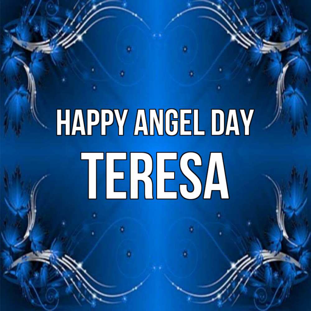 Greetings card с именем, Teresa happy angel day красивая рамочка с узорами Greetings with text for free download 