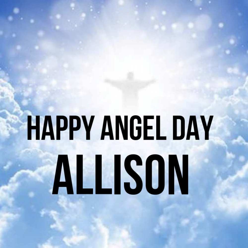Greetings card с именем, Allison happy angel day ангел на облаках в свете солнца Greetings with text for free download 