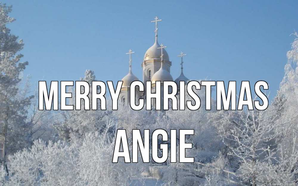 Greetings card с именем, Angie Merry Christmas храм, зима, лес, церковь Greetings with text for free download 