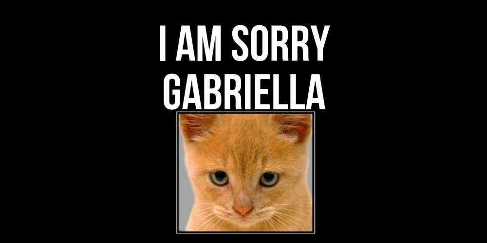 Greetings card с именем, Gabriella I am sorry рыжий грустный кот просит прощения Greetings with text for free download 