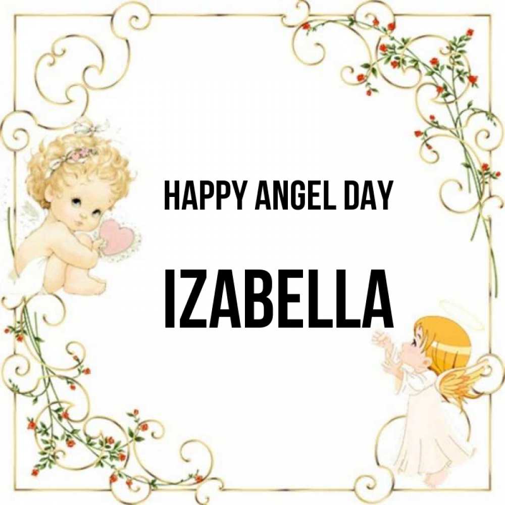 Greetings card с именем, Izabella happy angel day ангелы желают прекрасных именин Greetings with text for free download 