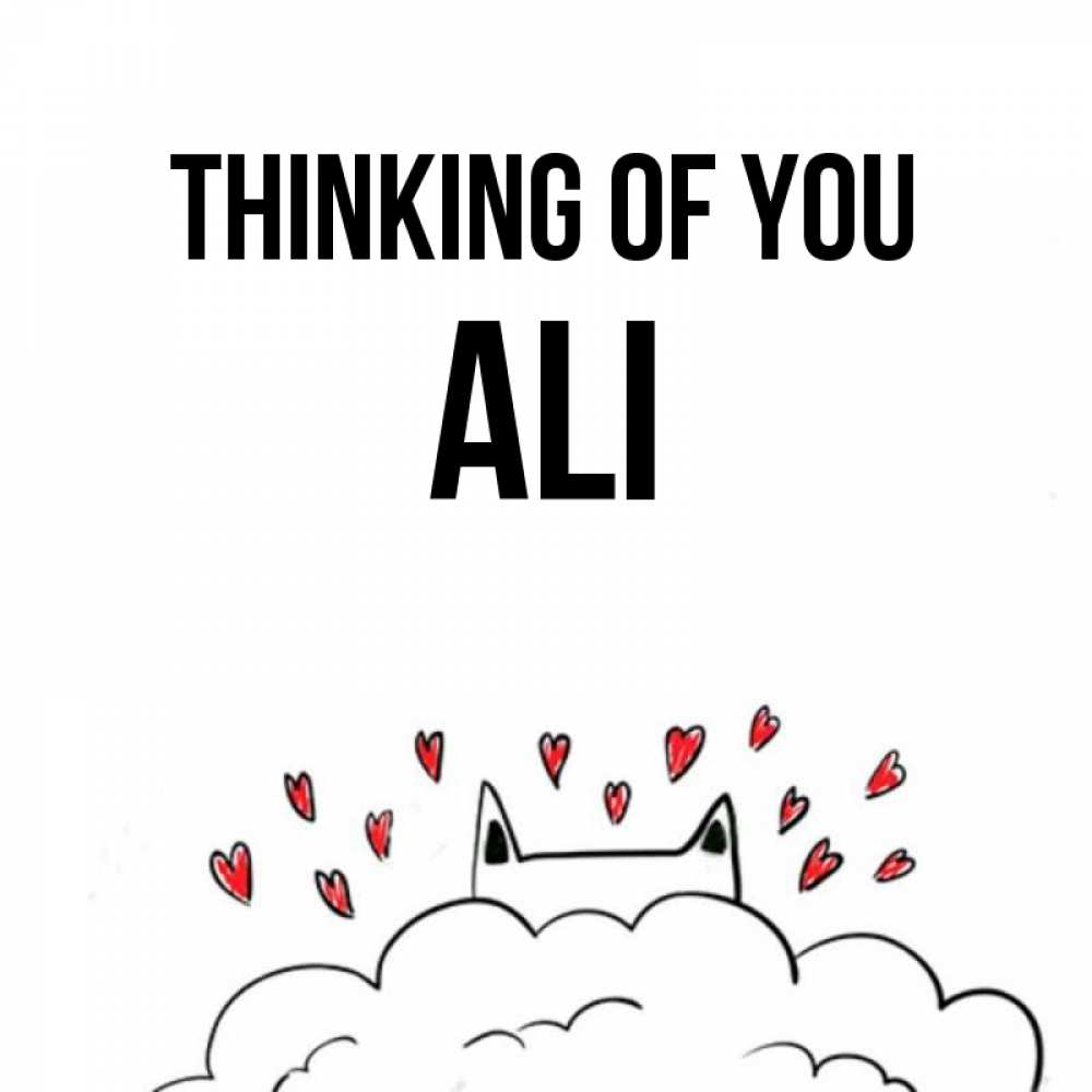 Greetings card с именем, Ali Thinking of you кот за облаком Greetings with text for free download 