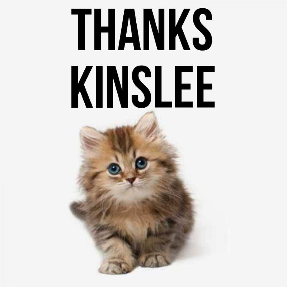 Greetings card с именем, Kinslee Thanks пушистый котик Greetings with text for free download 