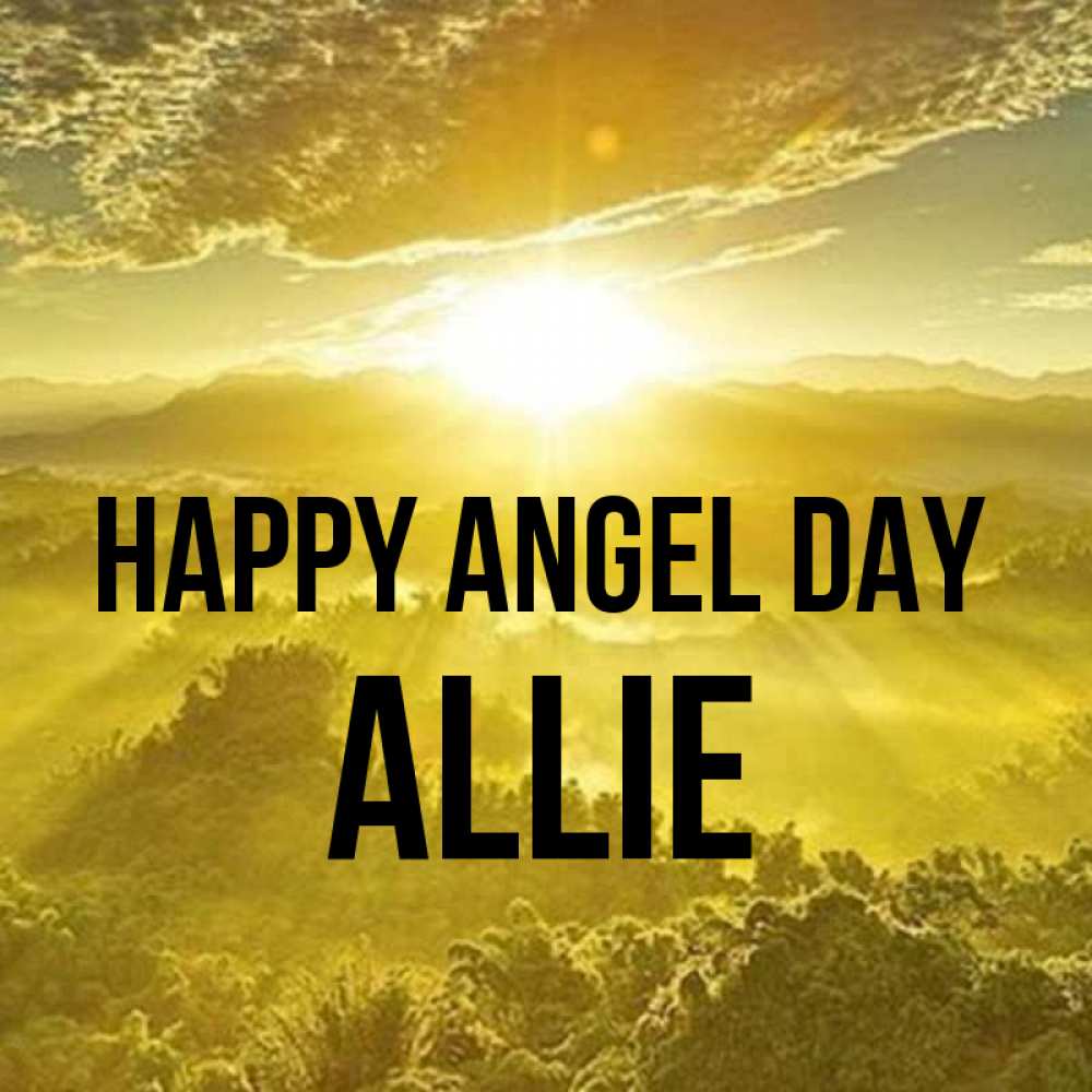 Greetings card с именем, Allie happy angel day леса и небо в желтом Greetings with text for free download 